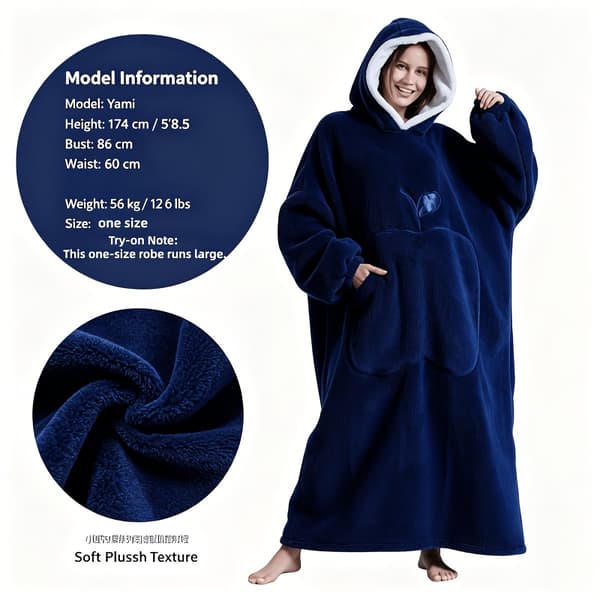 Plus-size hettegenser-pledd med frontlomme, myk og varm genser for kvinner og tenåringer One-size Blue