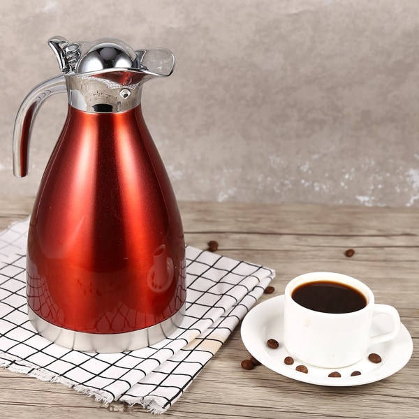 Ruostumattomasta teräksestä valmistettu kahvipannu Kaksiseinäinen tyhjiöeristetty termoskannu Lämpöpullo 1,5L Punainen