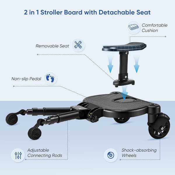 Universell barnvagnsskateboard med säte - För barn 2-6 år (25 kg)-FO-