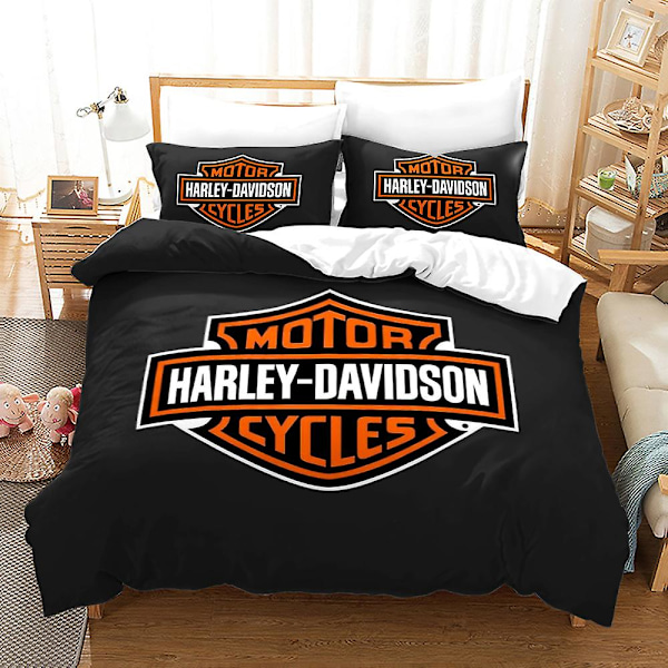 Hd-10 3D-printet Harley Davidson Motorsykler 2/3st Sengesett Dynetrekk Dynetrekk Putetrekk qd best UK SINGLE 135x200cm