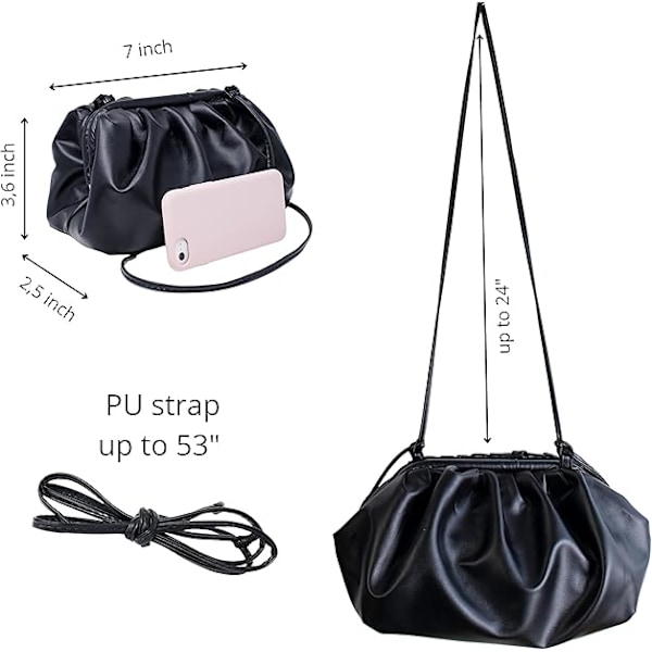 Dam Mjuk Moln Dumplingsväska Crossbody-väska eller Clutchväska Axelväska - Svart