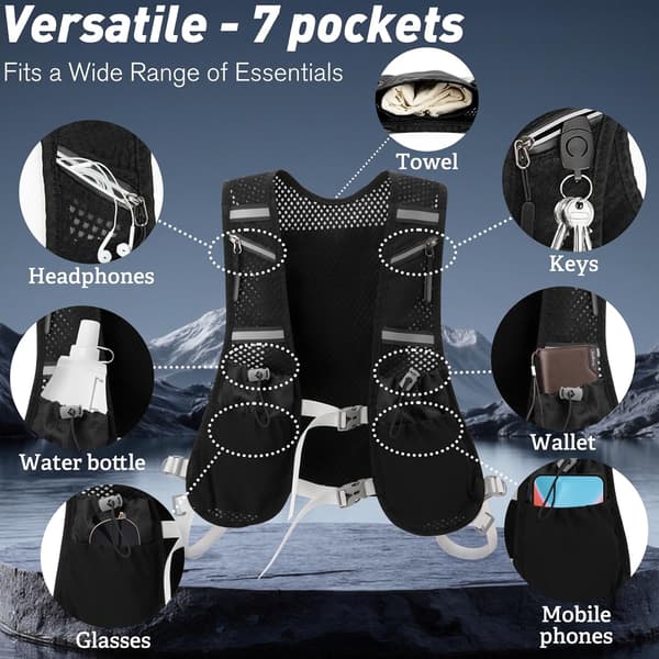 Hydration Vest for Runners - Lightweight Backpack with 500ml Soft Flask and 7 Pockets - Breathable and Adjustable for Marathon, Cycling and