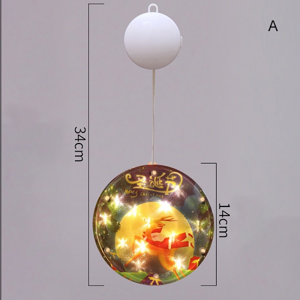 Joulu LED-valot Piirretty painettu riippuva ikkunavala aina päällä Koristeellinen jouluaiheinen yövalo kotiin juhliin B