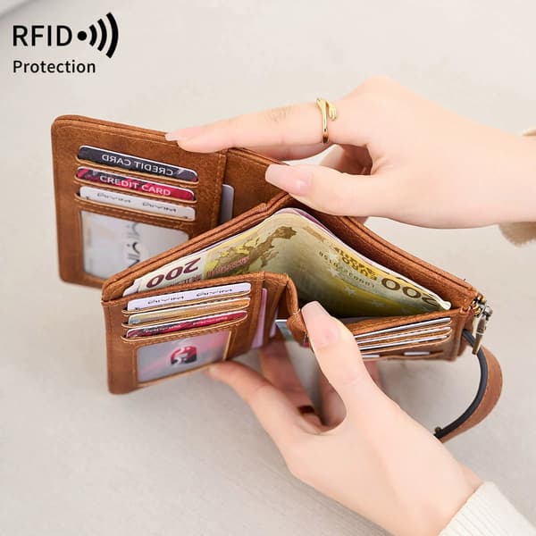 RFID-blokerende pung til kvinder med flere kortpladser og trefoldigt design