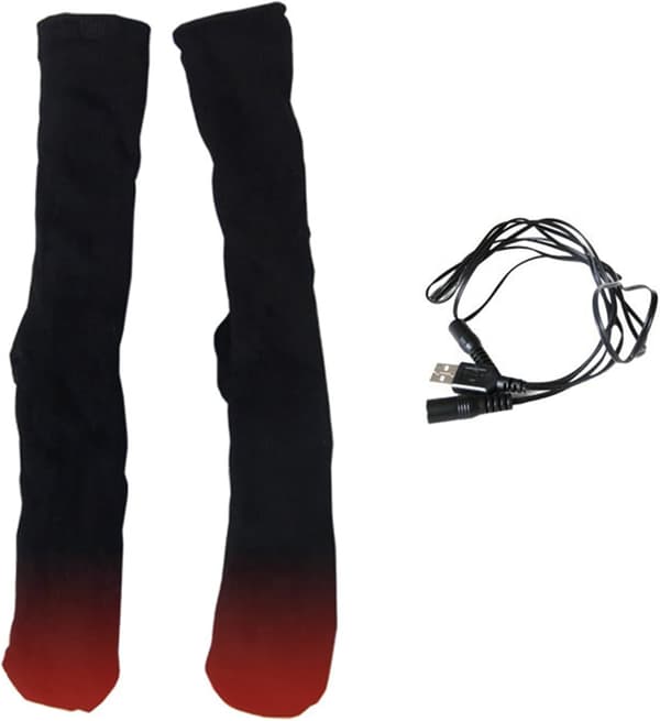 Winter Heated Socks, Double Layer for Warmth and Insulation, with Toe Heating; Black 5V Heated Socks with USB Cable-FO-