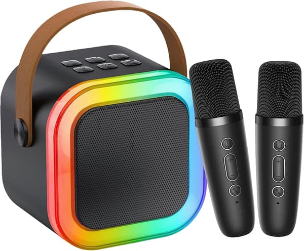 Bärbar karaokemaskin med Bluetooth-högtalare och 2 mikrofoner