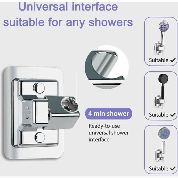 360° Adjustable Shower Head Holder, Wall Mount Without Drilling, Universal Shower Holder, Compatible with Most Shower Heads-FO-