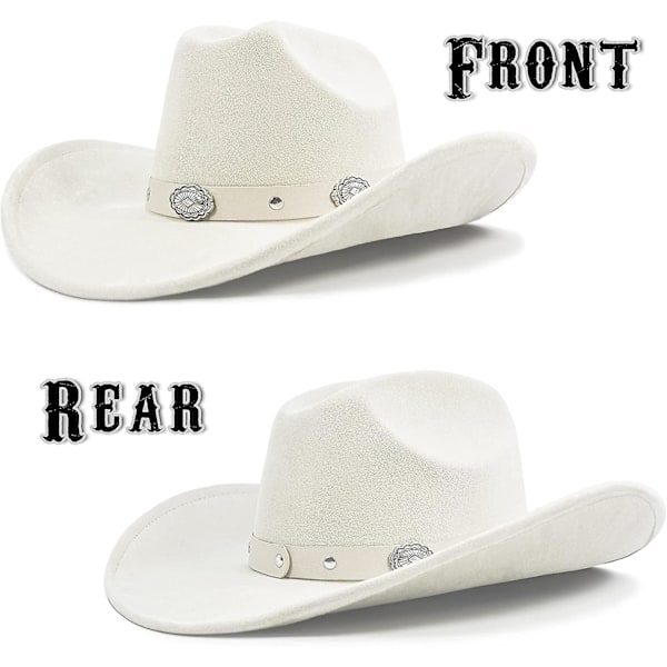 Cowboyhat til kvinder og mænd med formbar bred skygge - Cattleman Western-hatte i filt, elfenbenshvid Ivory White Ivory White SM