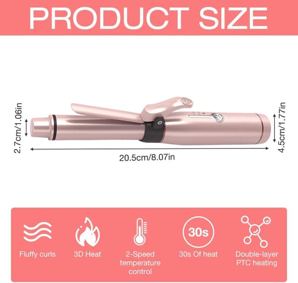 Curling Iron 19 mm USB Rechargeable Ceramic Curling Wand with 2 Adjustable Temperatures and Fast Heating Cordless Portable Travel Curling Iron-FO-