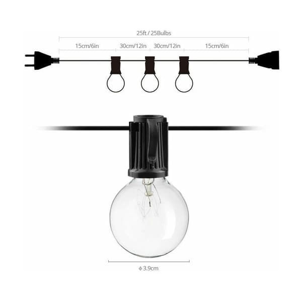 Edison Utomhusslinga 25ft Varmvit Hållbar Uteplats- & Trädgårdsdekor-FO-