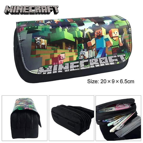 Minecraft Pencil Case Kids Students Large Capacity Double Layer Zipper Pen Organizer Desk Bag-FO-