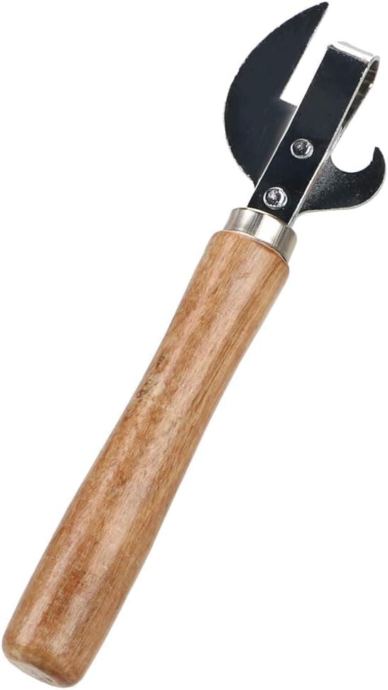 Manuell boksåpner i rustfritt stål, flaskeåpner, med trehåndtak, 15,5 cm-FO-