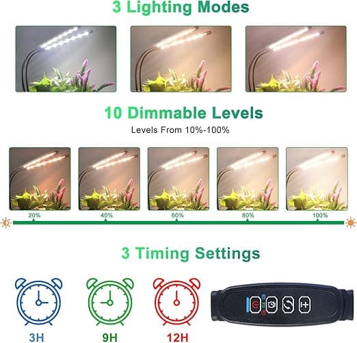 Fuld Spektrum LED Grolys med Timer & 10 Lysstyrkeniveauer - 2-pak-FO-