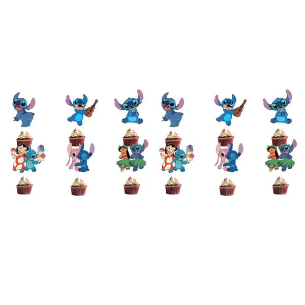 26 stk. Stitch kagepynt, fødselsdagskagepynt, cupcake-indstik -FO-