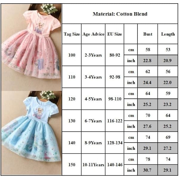 Frost Elsa Prinsesse Tutu Kjole til Piger Fest Kostume Blå blå 100cm blå-FO- 100cm