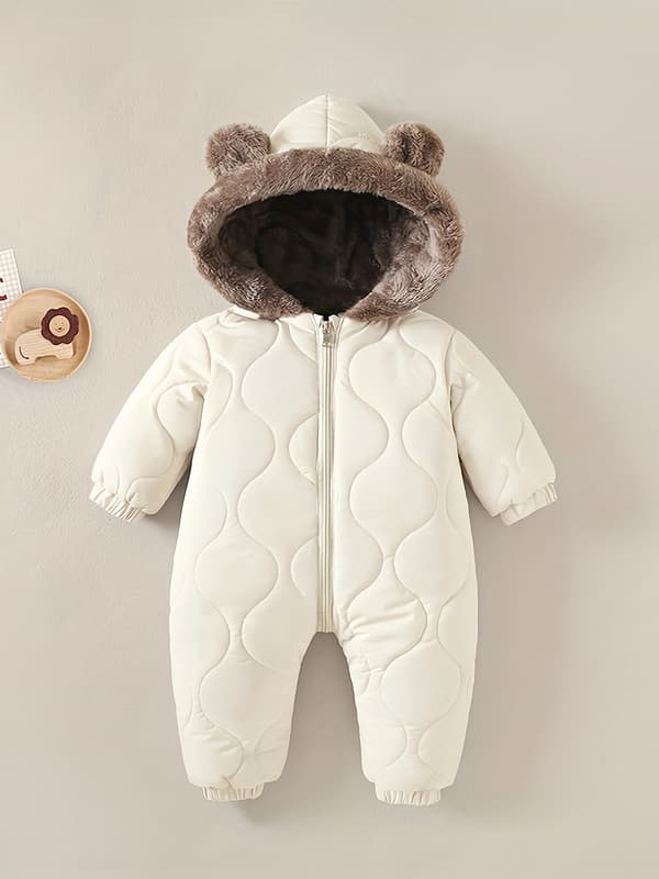 Unisex Baby Vinter Snedragt Fleeceforet Hætte Romper Termisk Sæt til Udendørsbrug 3-4Y Off-white