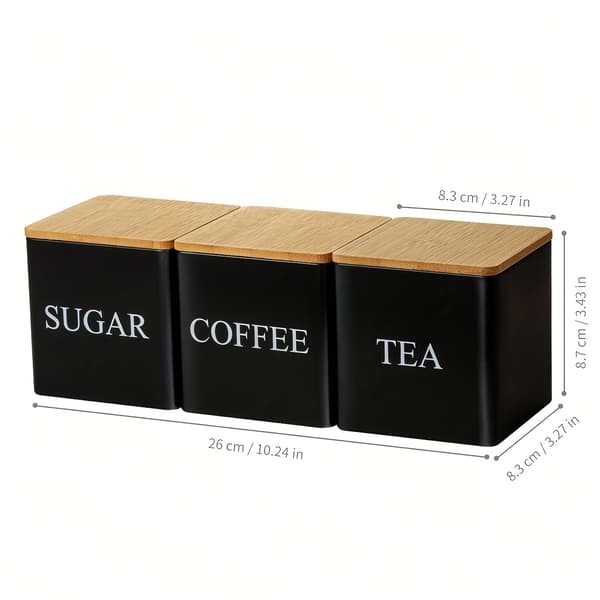 Metallförvaringsburksset för kaffebönor, socker och te, köksorganisation 3pcs/set, Blk