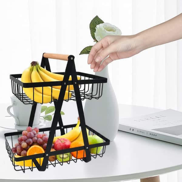 2-Tier Fruit Basket, Fruit Bowl Stand, Bread Basket, Vegetable Stand, Detachable Fruit Stand for Fruits, Vegetables, Home, Kitchen-FO-