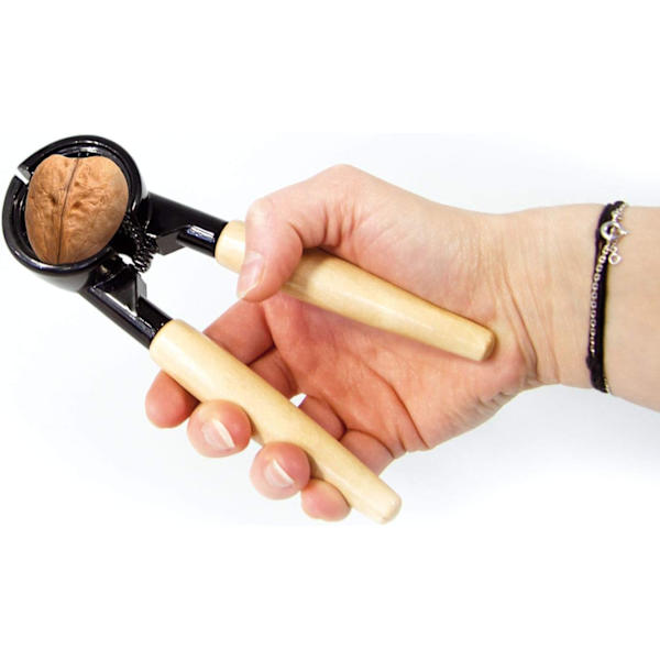 Nutcracker with Wooden Handle, Comfortable Grip for Walnuts, Hazelnuts, Bottle Opener, Black-FO-