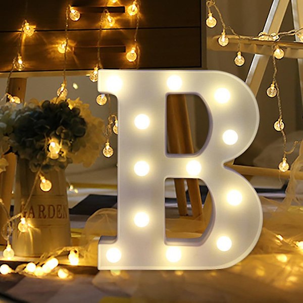 Alfabetets LED-bokstavslampor lyser upp - Vita plastbokstäver - Stående/hängande - A [DB] B