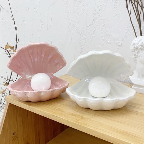 Keramisk snäckskalsbordslampa med pärlpärlor, rosa