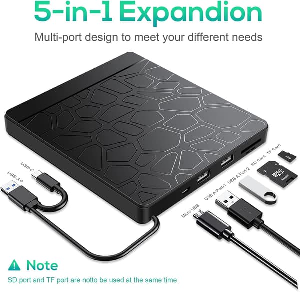 USB-C & USB 3.0 Ekstern CD/DVD-drev RW-brænder til Windows 11/10 bærbare computere-FO-