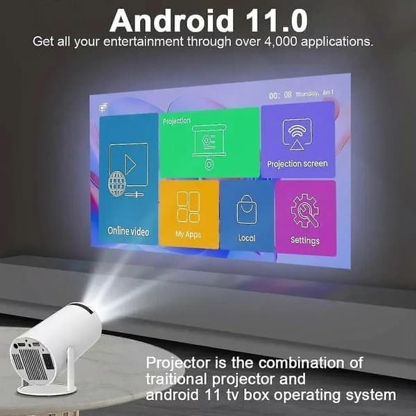 5G 4K Smart LED-projektor med WiFi, Bluetooth og Android-understøttelse -FO-