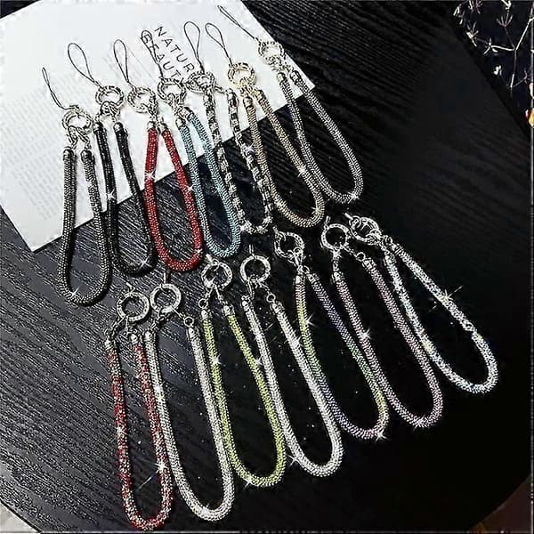 Telefonhåndleddsstropp skinnende rhinestone-dekor håndstropp snor, lengde: 25cmzz-FO-