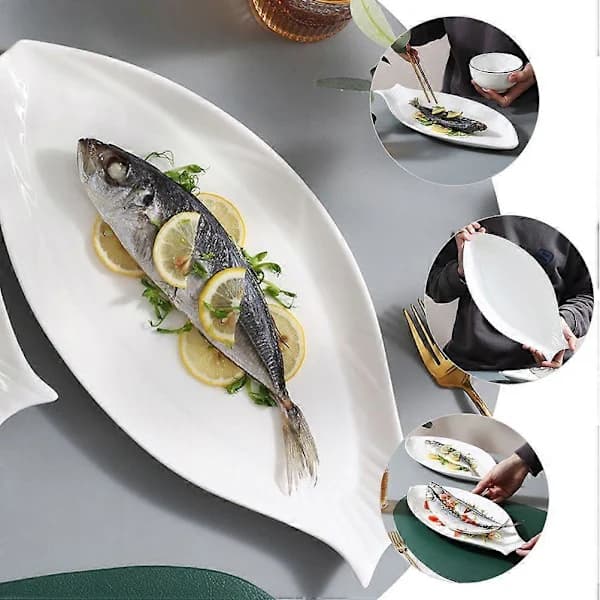 Serving Dish Ceramic Fish Tray Serving Plate Personalized Ceramic Dinner Plate White 32.00X16.00X2.50CM-FO-