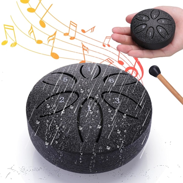 Rain Drum for Outside - 3 Inches 6 Notes Steel Tongue Drum Rain Chime, Drum Rain Chime Waterproof, Rain Drum for Garden Instrument, Mini Hand Drum