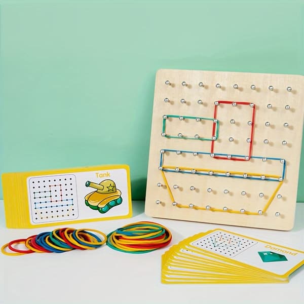 Geometrisk træ-pegboard-puslespil til børn, julegave-FO-