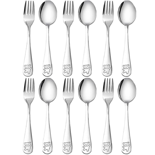 12-pack barnsilver i rostfritt stål Barnsäkra bestick Barnsked och set Toddler-WELLNGS Silver