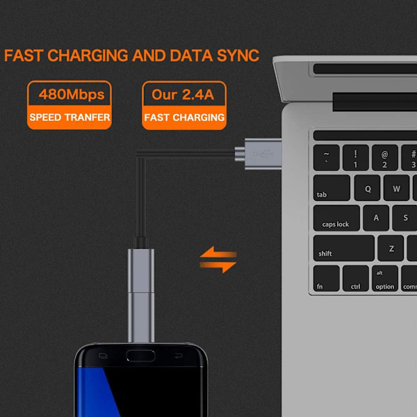 USB C till Micro USB-adapter (4-pack), Typ C hona till Micro USB hane, konverteringskontakt för laddning och datasynkronisering (grå)