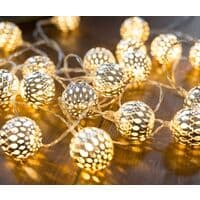 LED String Lights with Globe, Moroccan 20 Golden Metal Balls with Pattern, for Wedding, Holiday, Christmas, Indoor-FO-