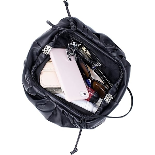Myk sky dumplingveske for kvinner, crossbody-veske eller clutchveske skulderveske - Svart