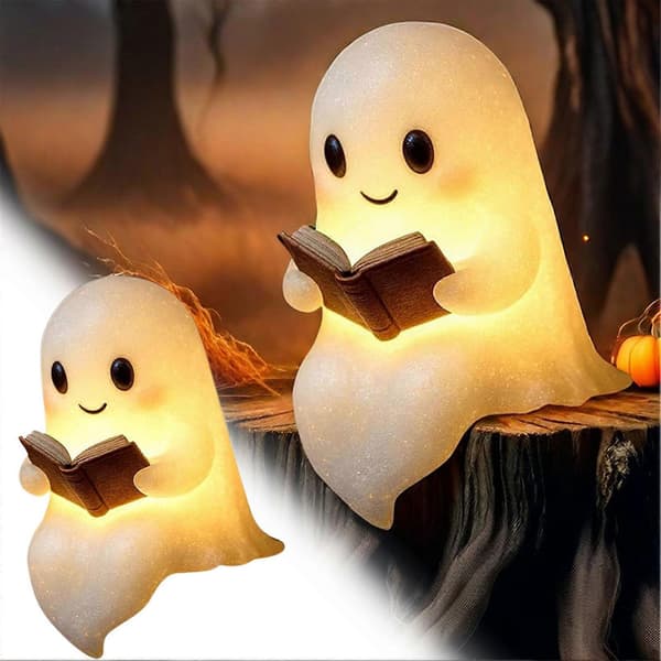 Spooky Ghost Reading Book Light - LED Halloween-dekor for skrivebord og stue -FO-