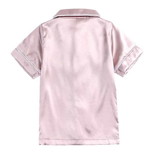 Satin Pyjamas Sett Silke Pjs Korte Ermer Barn Sovkläder aprikos apricot 120