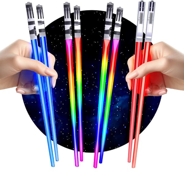 Lysende spisepinner, sett med 4 par - LED-glødende sushispisepinner med 8 fargemoduser - Gjenbrukbart Sci-Fi-design