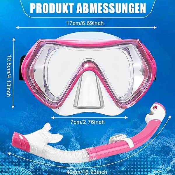 Snorkelset, snorkelmask, dykmask i silikon, torrsnorkel och silikonmaterial, rosa-FO-