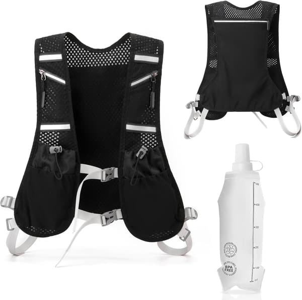 Hydration Vest for Runners - Lightweight Backpack with 500ml Soft Flask and 7 Pockets - Breathable and Adjustable for Marathon, Cycling and
