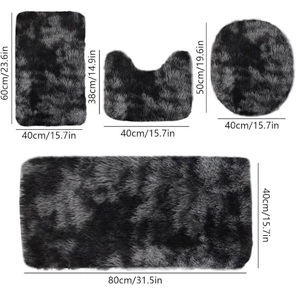 4-pack Bathroom Mat - Super Soft Microfiber Non-Slip Mat, Absorbent & Thick, For Bathroom & Kitchen-FO- black black
