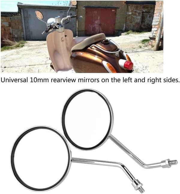 Backspegel - 1 par 10mm runda krom silver motorcykel backspeglar. Vänster och höger backspegel.