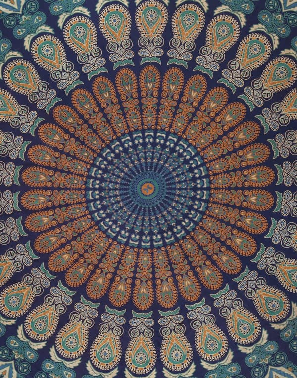 Cirkulær gobeläng - påfugl mandala rund duk strandfilt