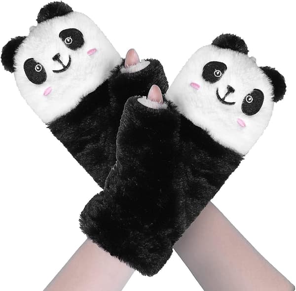 Flickor Pojkar Panda Mönster Termiska Handskar Tjocka Lurviga Vinterhandskar Vantar Present-FO-