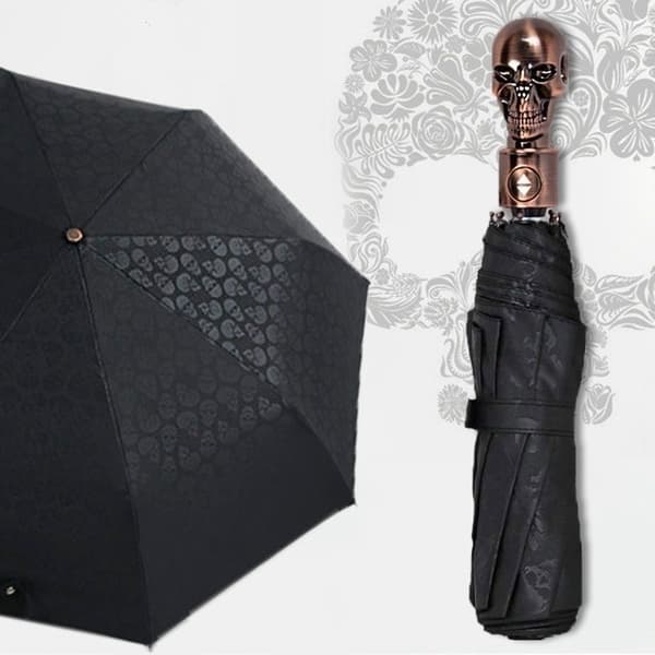 105CM 3-fold Creative Skull Håndtak Automatisk stort paraply-FO-