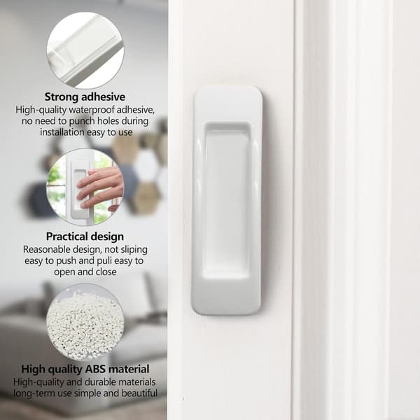Self-adhesive sliding door handle with double-sided tape for cabinets, windows, refrigerators, drawers, glass doors (white)-FO-
