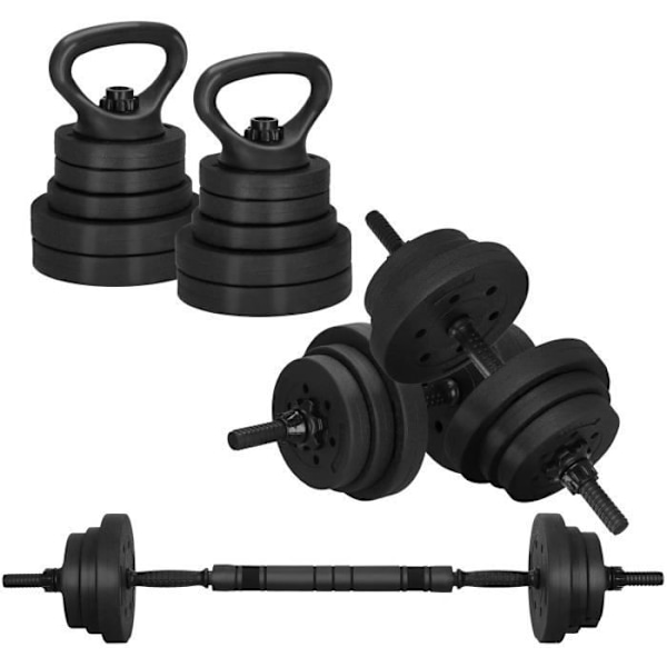 Hantelset - SPRINGOS - 20 kg - Justerbara hantlar - Konvertibel Kettlebell - 2-delars set svart