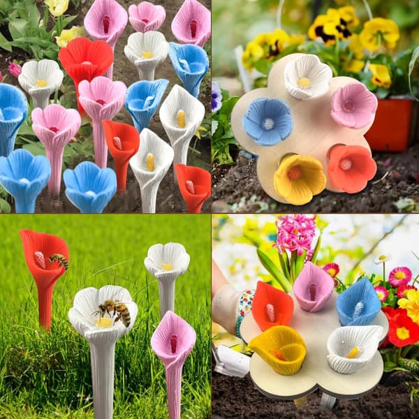 Drikkeskål til bier, blå blomstret vandautomat til bier, insektfoder, udendørs havepynt-FO- blue small flower