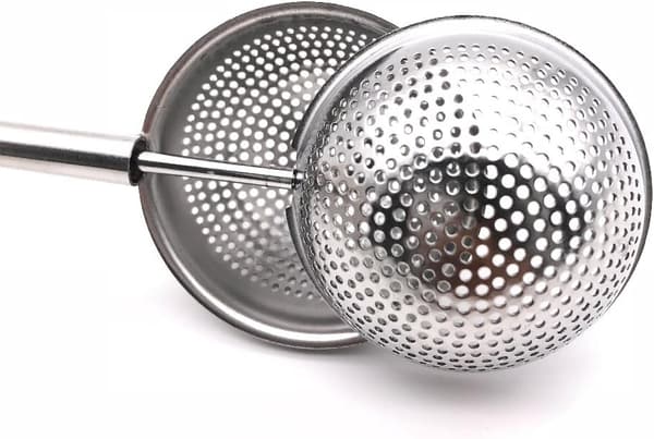 2-delt te-infuser i rustfritt stål med langt håndtak og press-sil for løs te-FO-