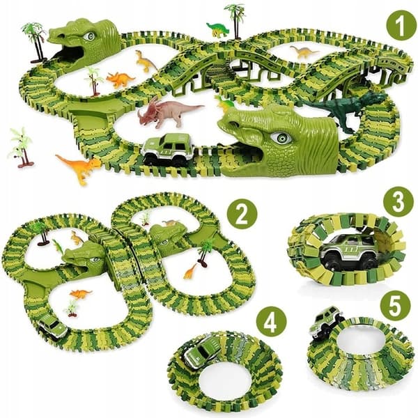 Dinosaur racerbane for barn - Stort grønt bilsett-FO-